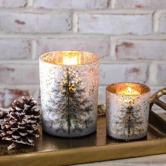 Glass Christmas Tree Votive Candle Holder Set
