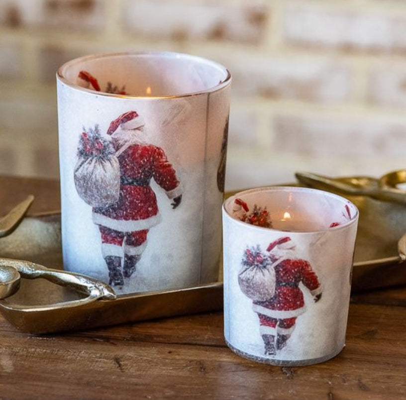 Santa Glass Votive Candle Set of 2