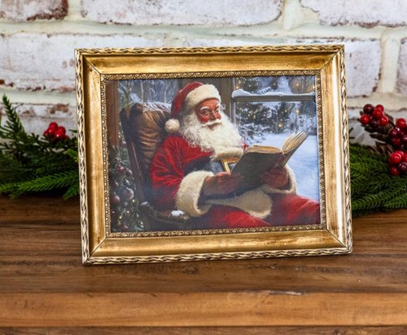 Vintage Reading Santa Framed Art- 8 x 6"