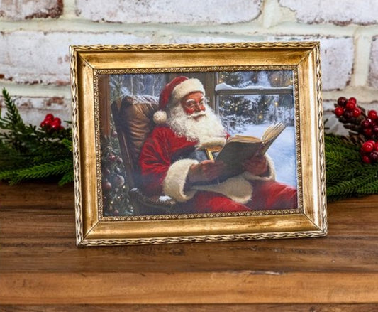 Vintage Reading Santa Framed Art- 8 x 6"