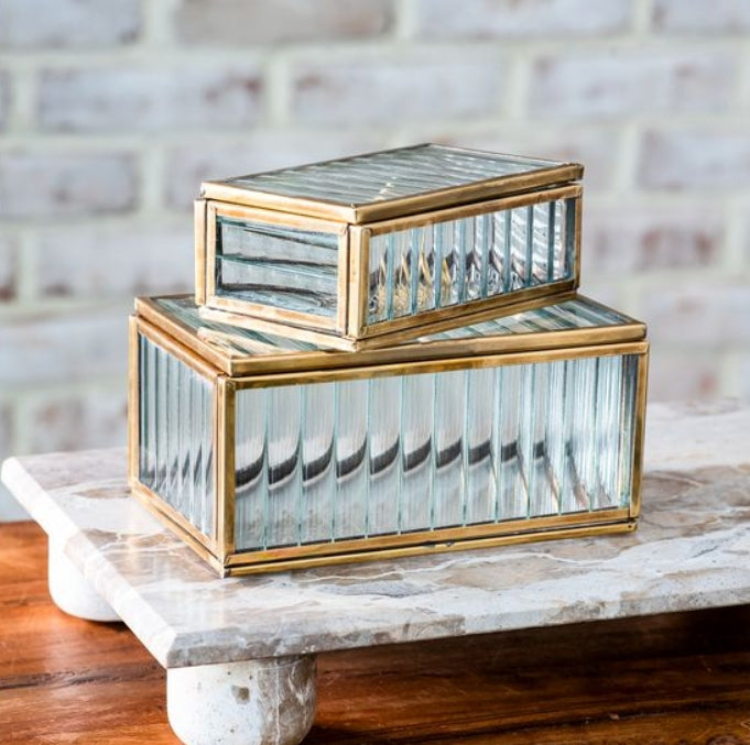 Fluted Glass & Brass Storage Boxes- Assorted Sizes