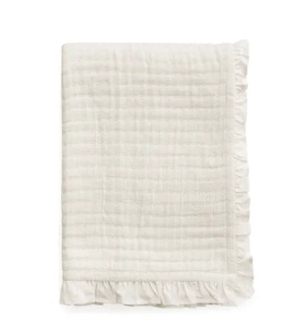 Cream Ruffle Throw Blanket