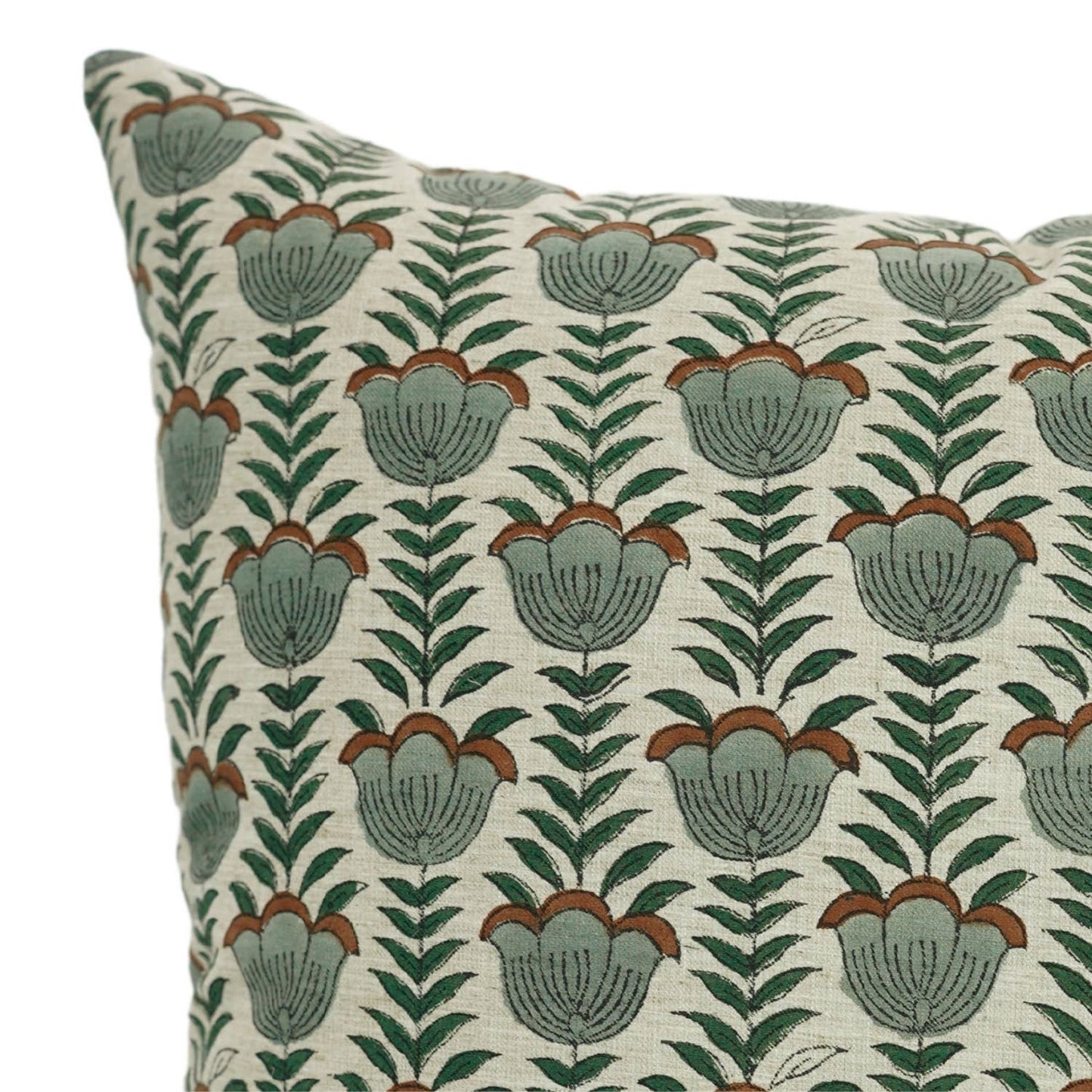 Tulipa Block Print Linen Blend Pillow Cover -18X18