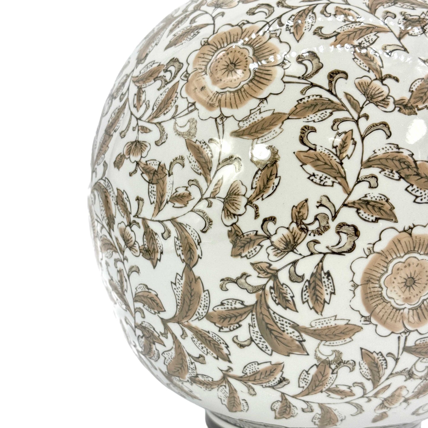Oversized Ceramic Globe Chinoiserie Vase Flowers-Brown