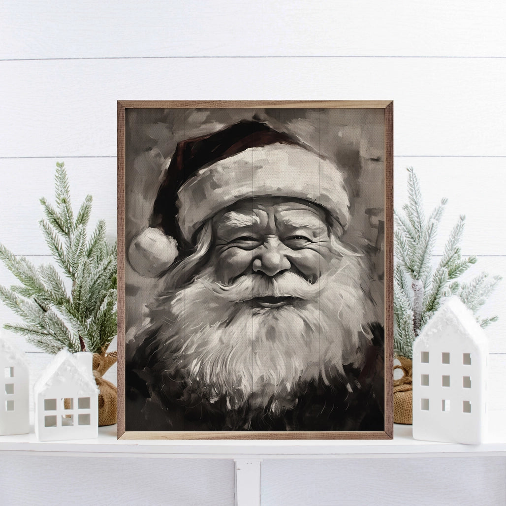 Black & White Santa Wood Art Print- 16" x 20"