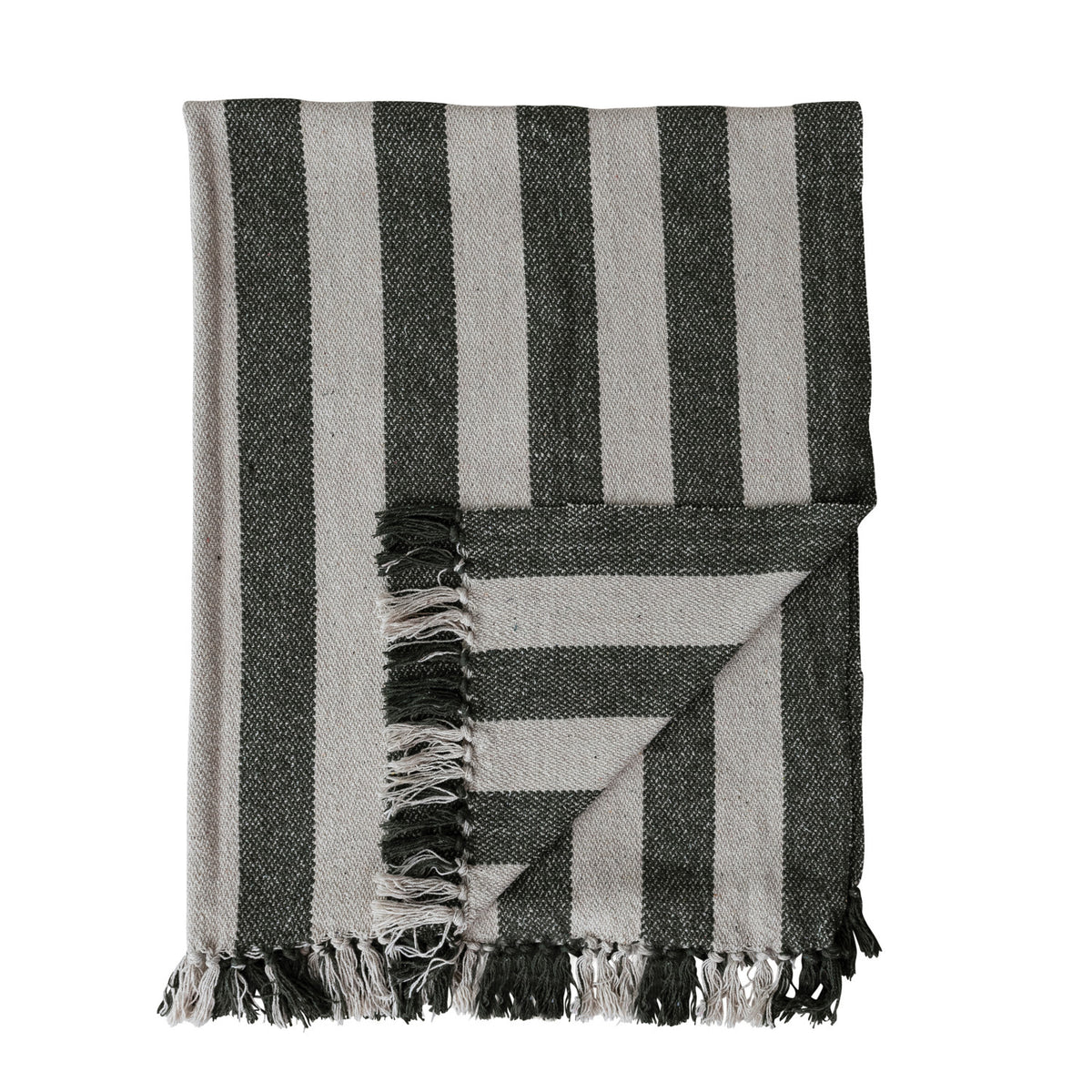 Green & Cream Striped Throw Blanket