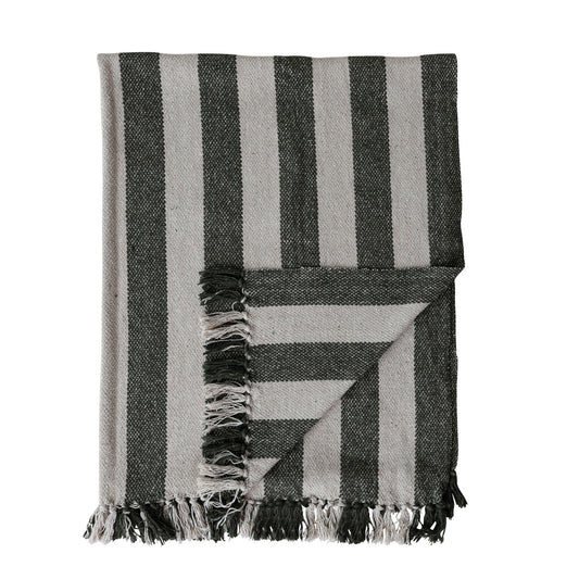 Green & Cream Striped Throw Blanket