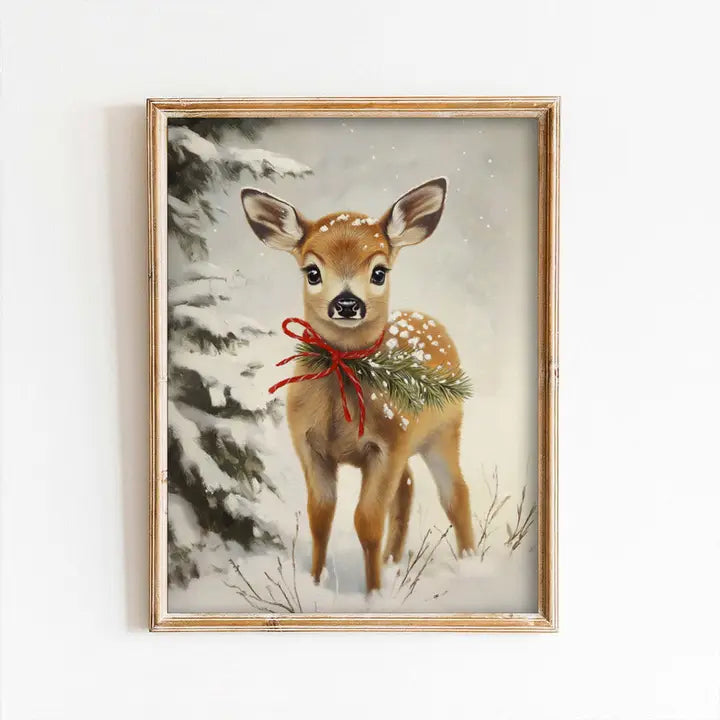 Snowy Deer Art Print (no frame)