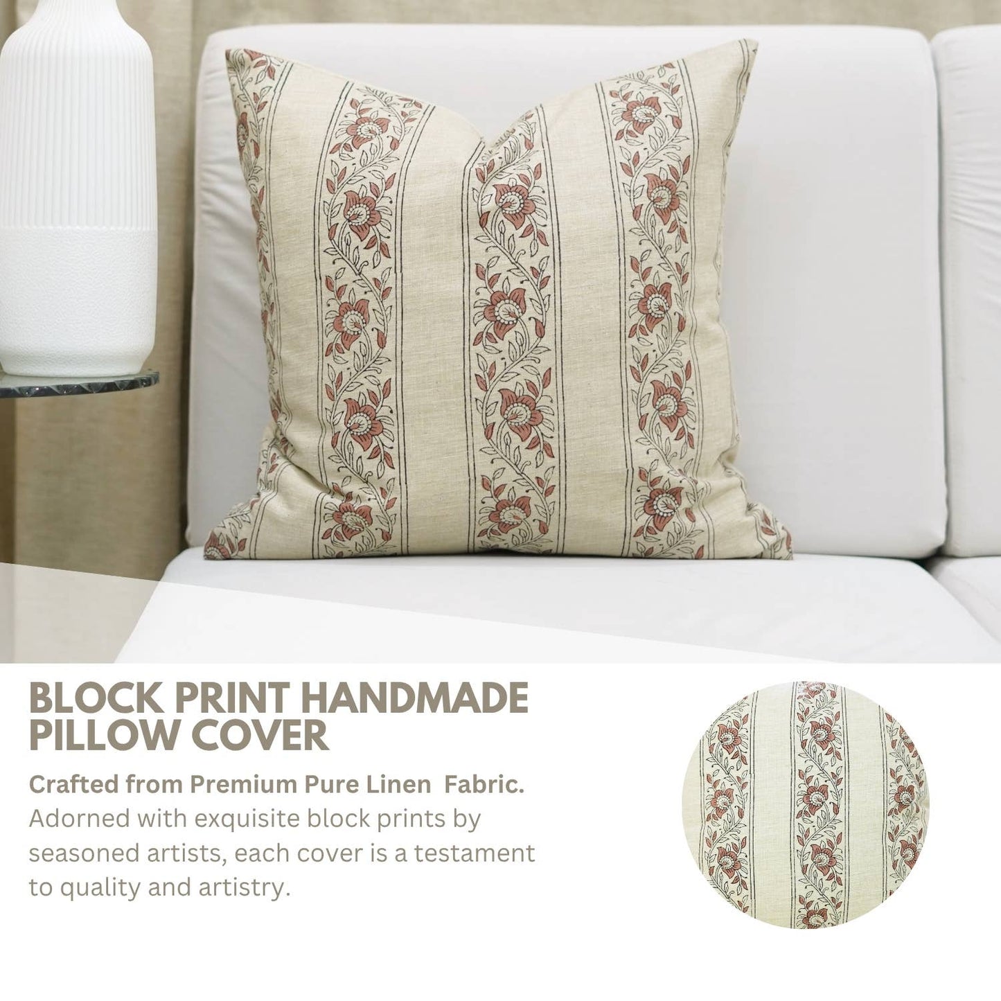 Ashton Block Print Linen Blend Pillow Cover - 18X18