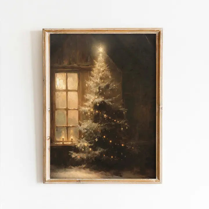 Antique Christmas Tree in Window Art Print (no frame)