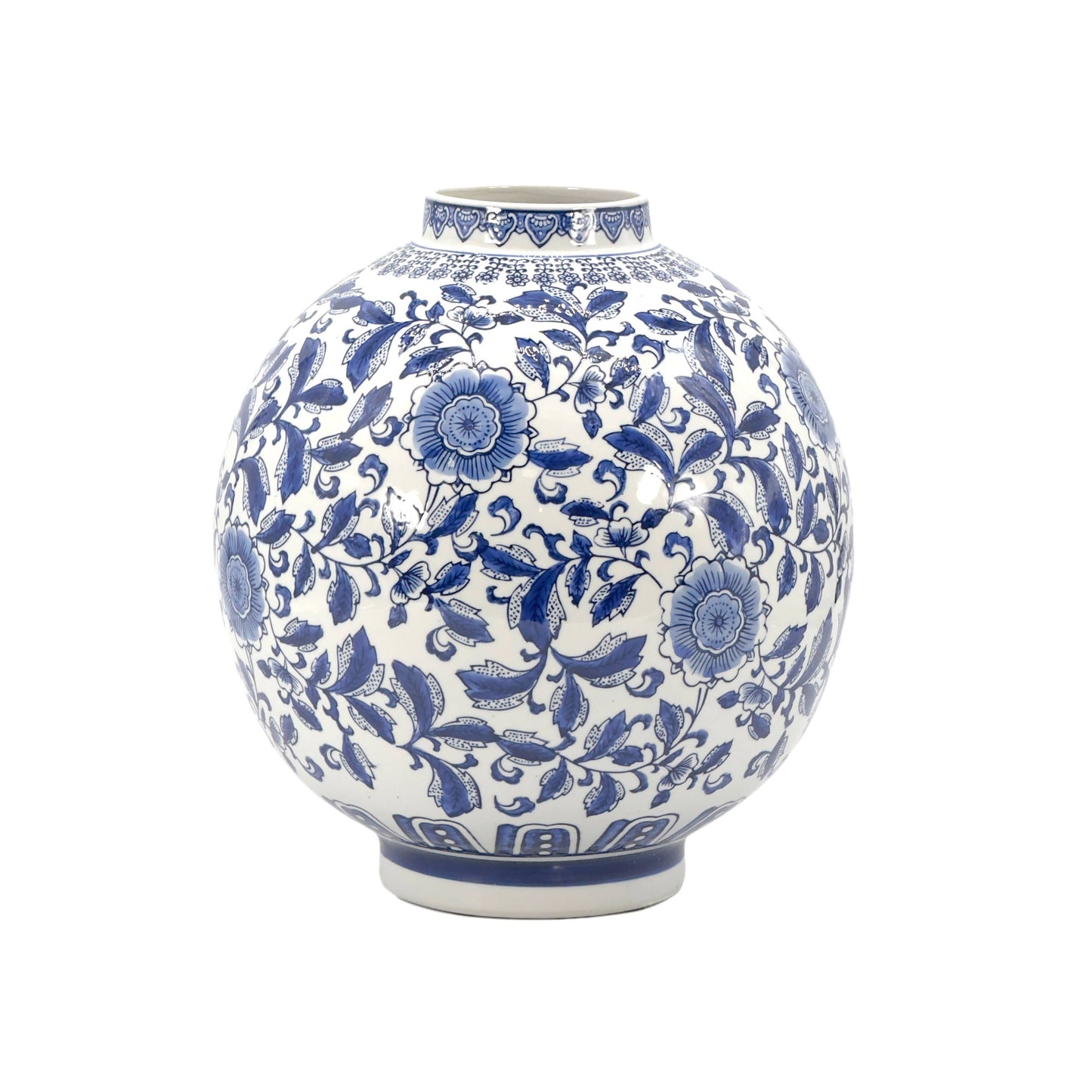 12" Dia Ceramic Globe Chinoiserie Vase Flowers & Home Decor: Blue & White