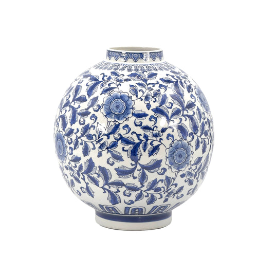 12" Dia Ceramic Globe Chinoiserie Vase Flowers & Home Decor: Blue & White