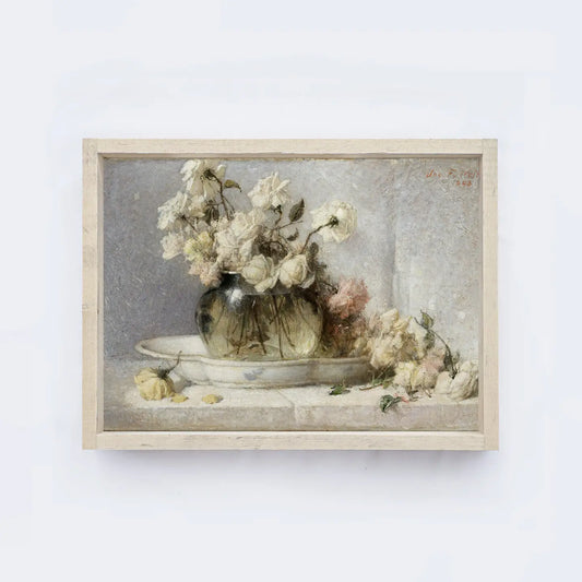 Mini White Flowers Vintage Framed Art