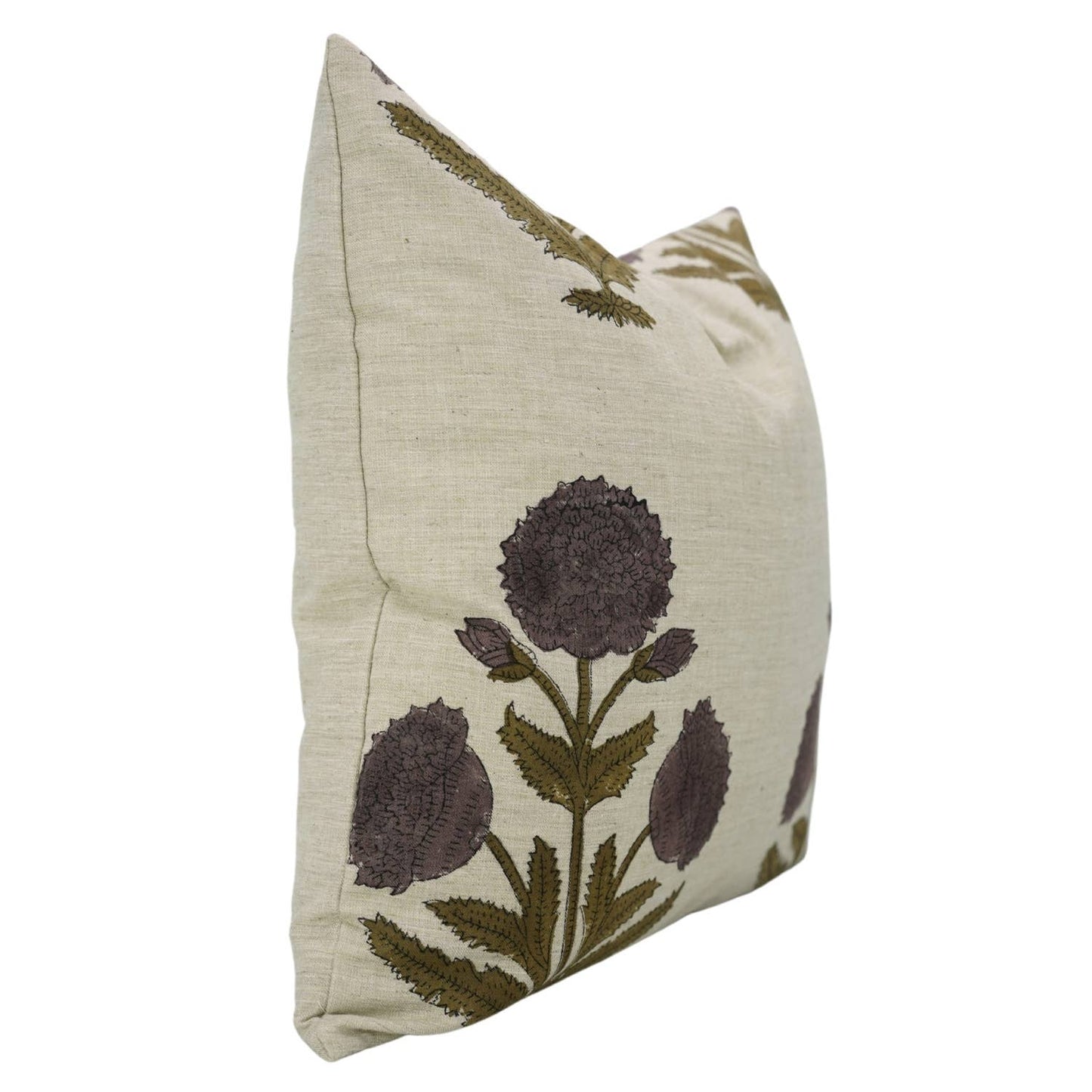 Plum Bold Crafted Block Print Linen Blend Pillow Cover - 18 x 18