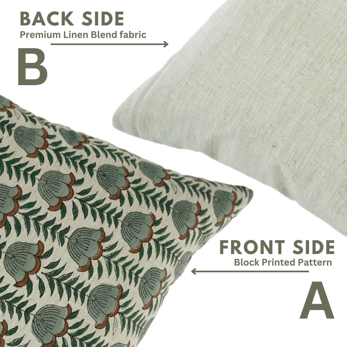Tulipa Block Print Linen Blend Pillow Cover -18X18