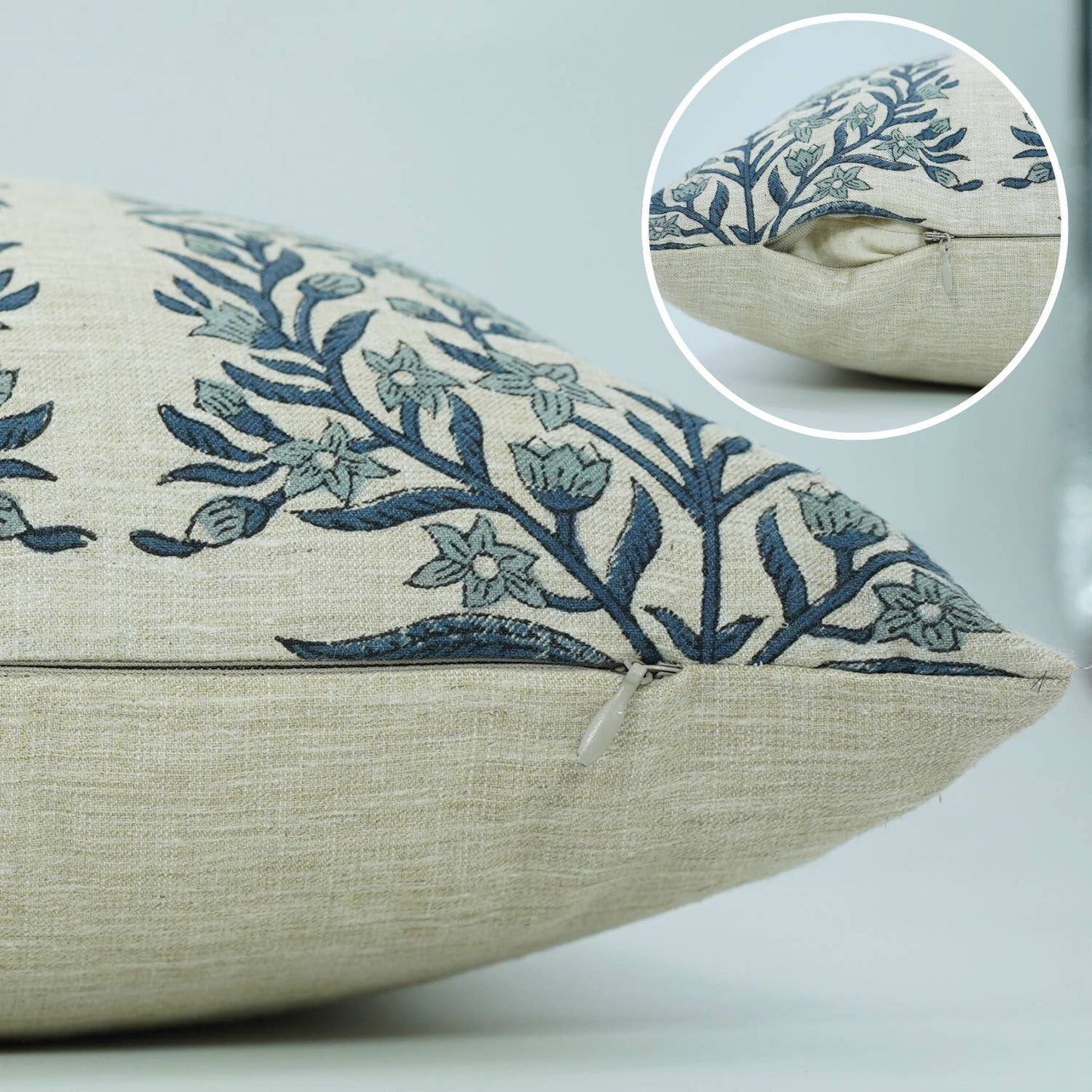 Ariel Block Print Linen Blend Cushion Cover - 18X18