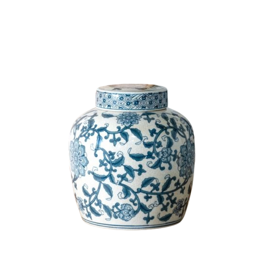 Large Blue Floral Ginger Jar