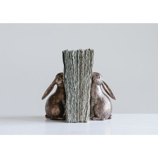 Antiqued Bronze Bunny Bookend Set