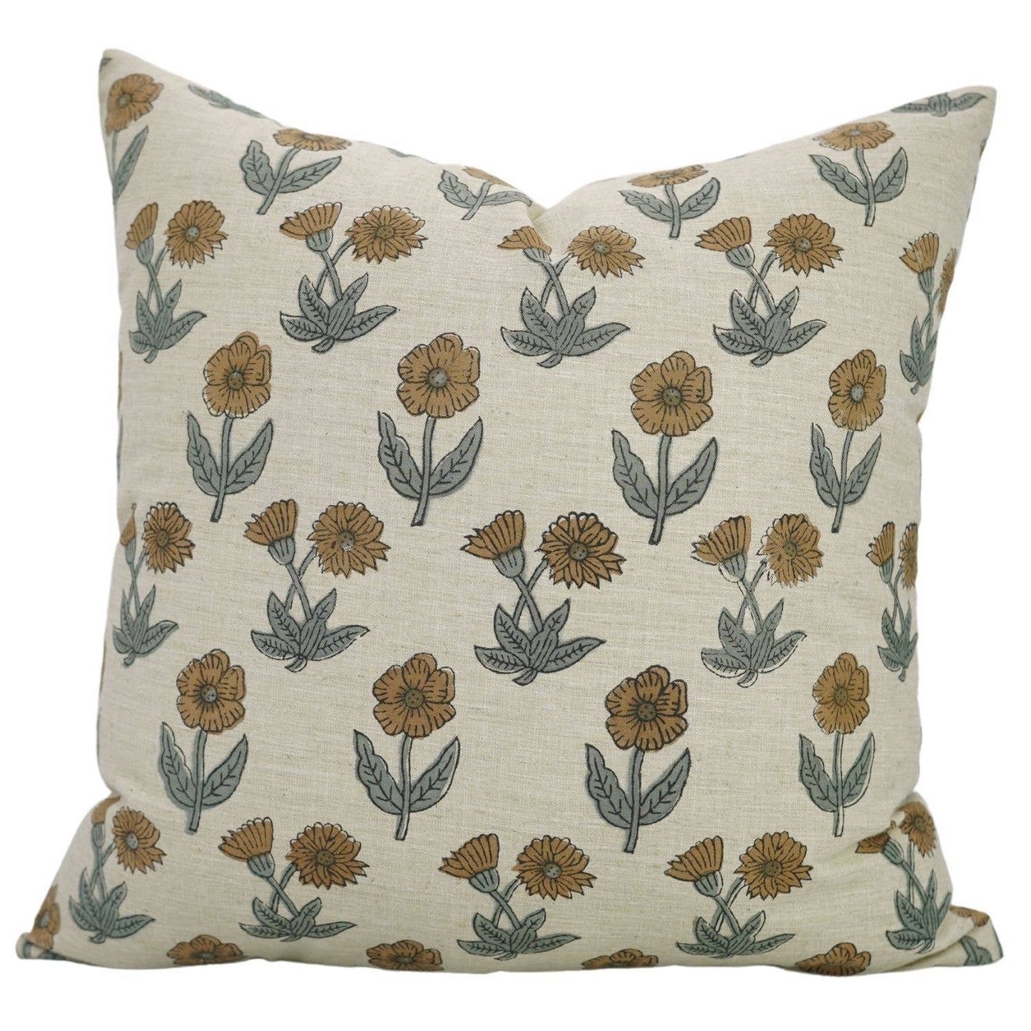Daisy Block Print Linen Blend Pillow Cover - 18X18