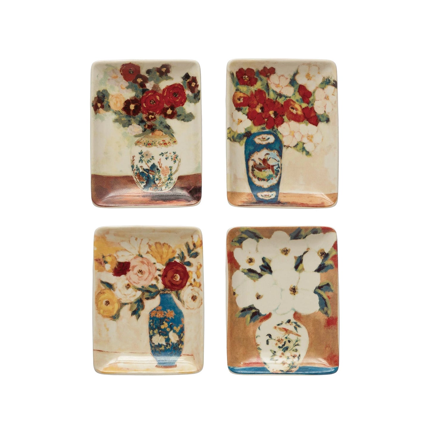 Stoneware Floral & Vase Tidbit Plates