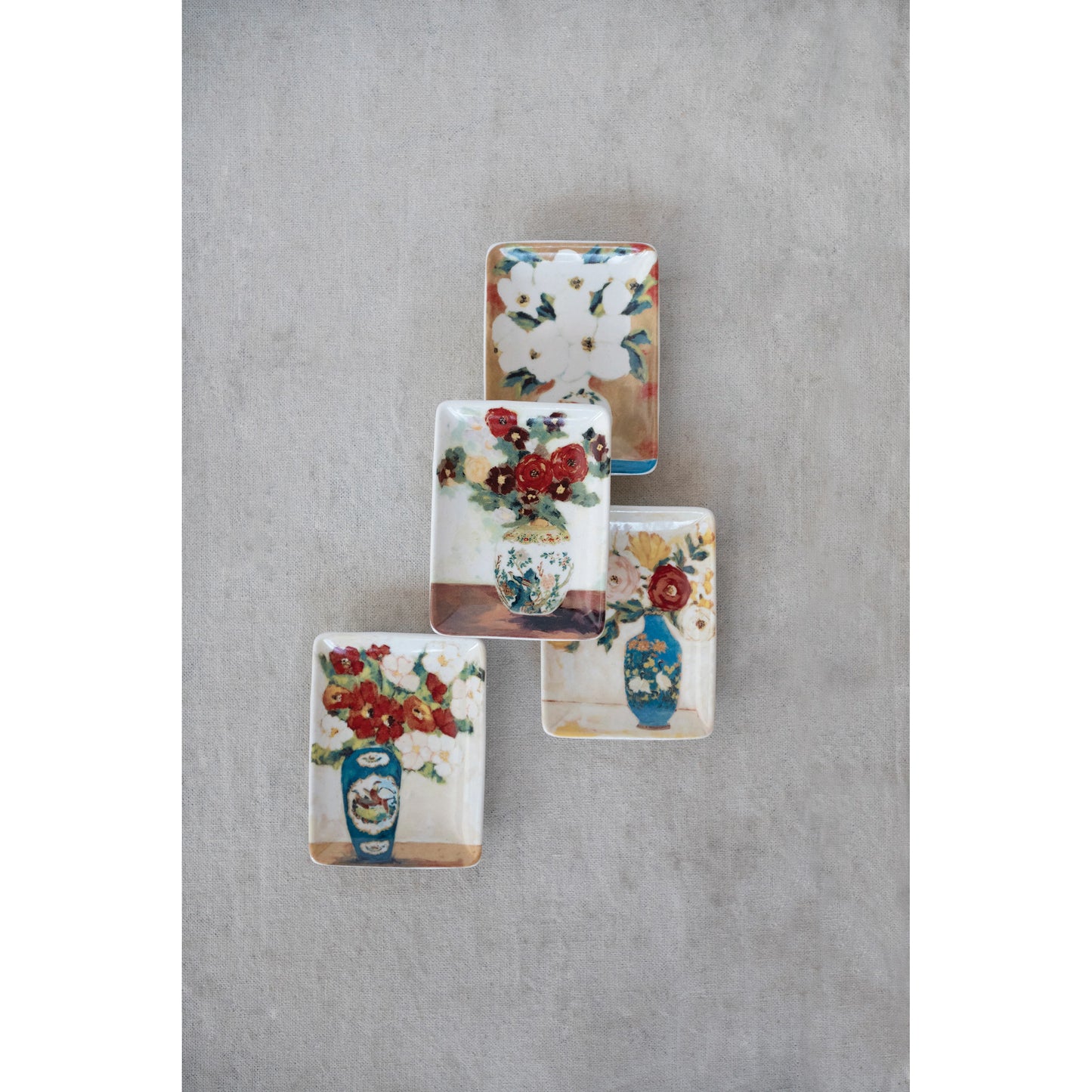 Stoneware Floral & Vase Tidbit Plates