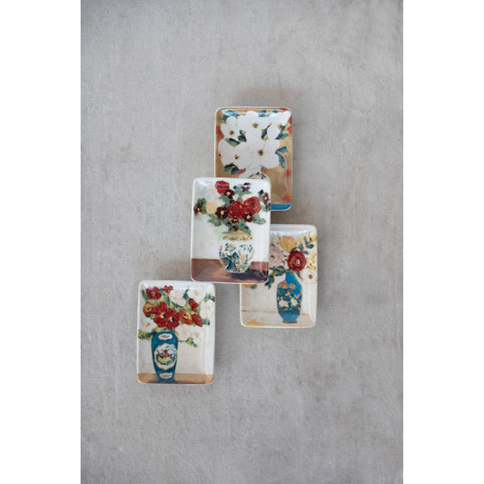 Stoneware Floral & Vase Tidbit Plates