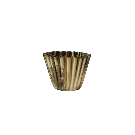 Small Old Brass Fluted Planter