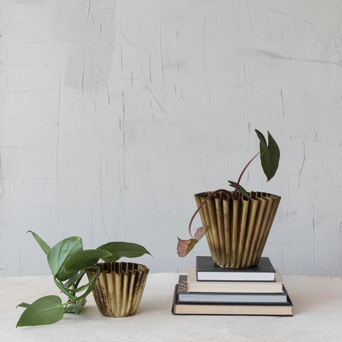 Small Old Brass Fluted Planter