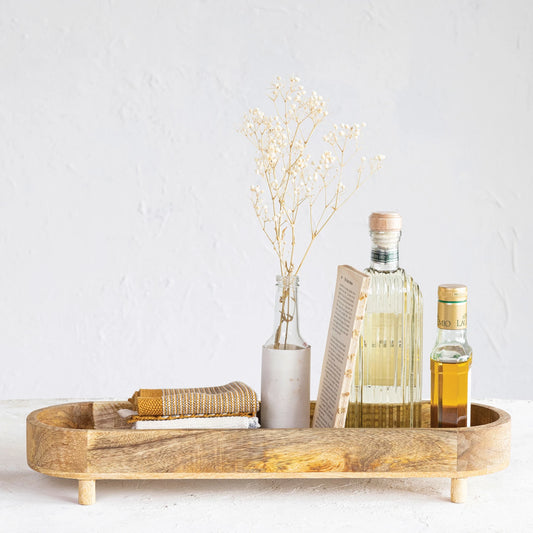 Oval Footed Mango Wood Tray
