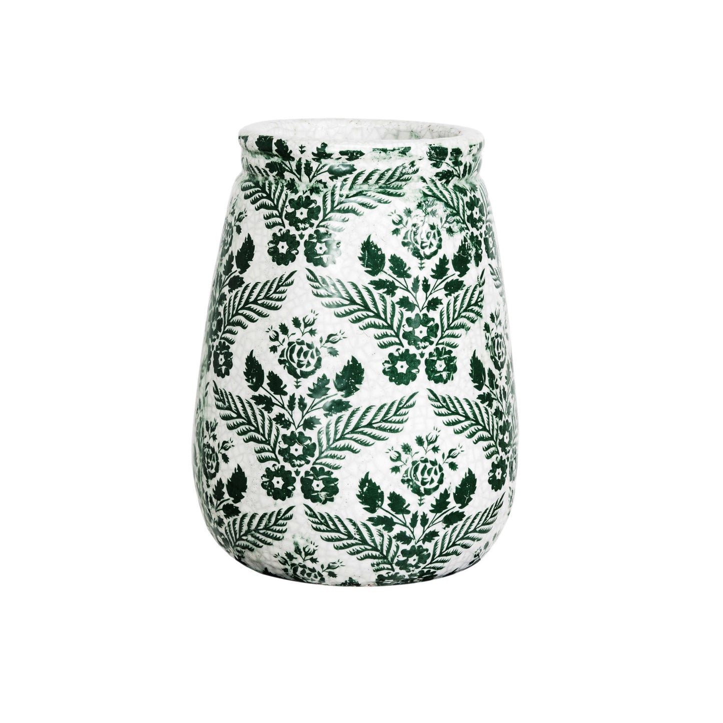 Vintage Inspired Green Floral Terracotta Vase