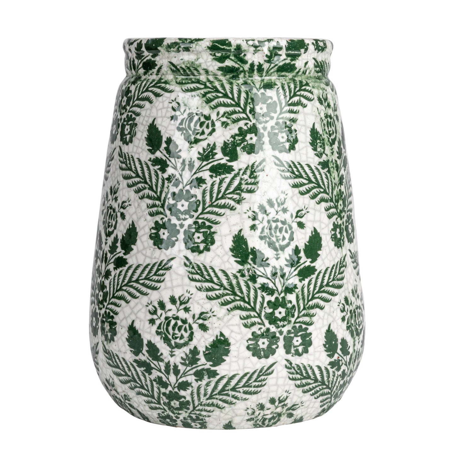 Vintage Inspired Green Floral Terracotta Vase