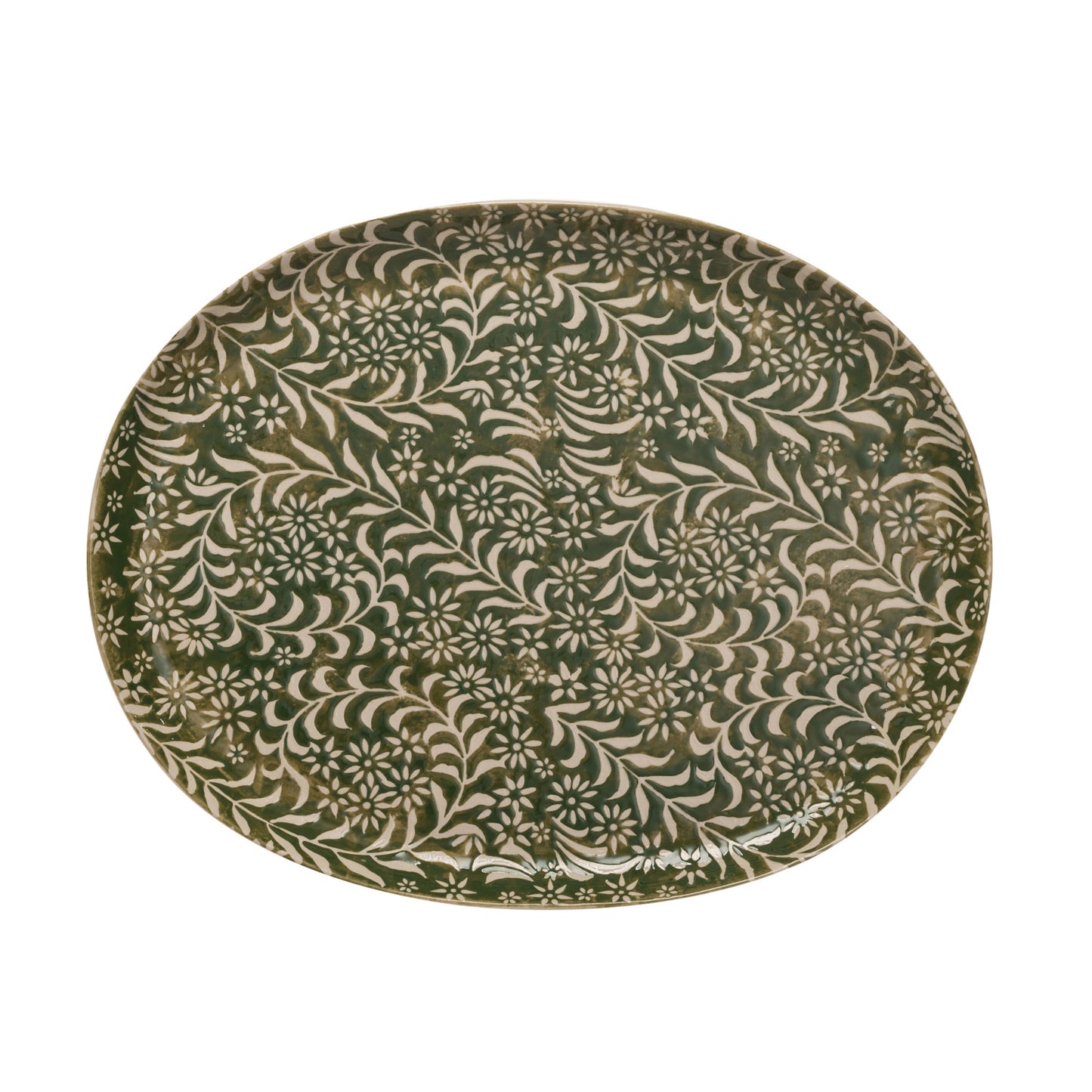 Green Stoneware Botanical Platter
