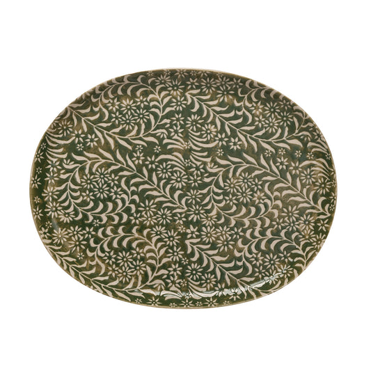 Green Stoneware Botanical Platter