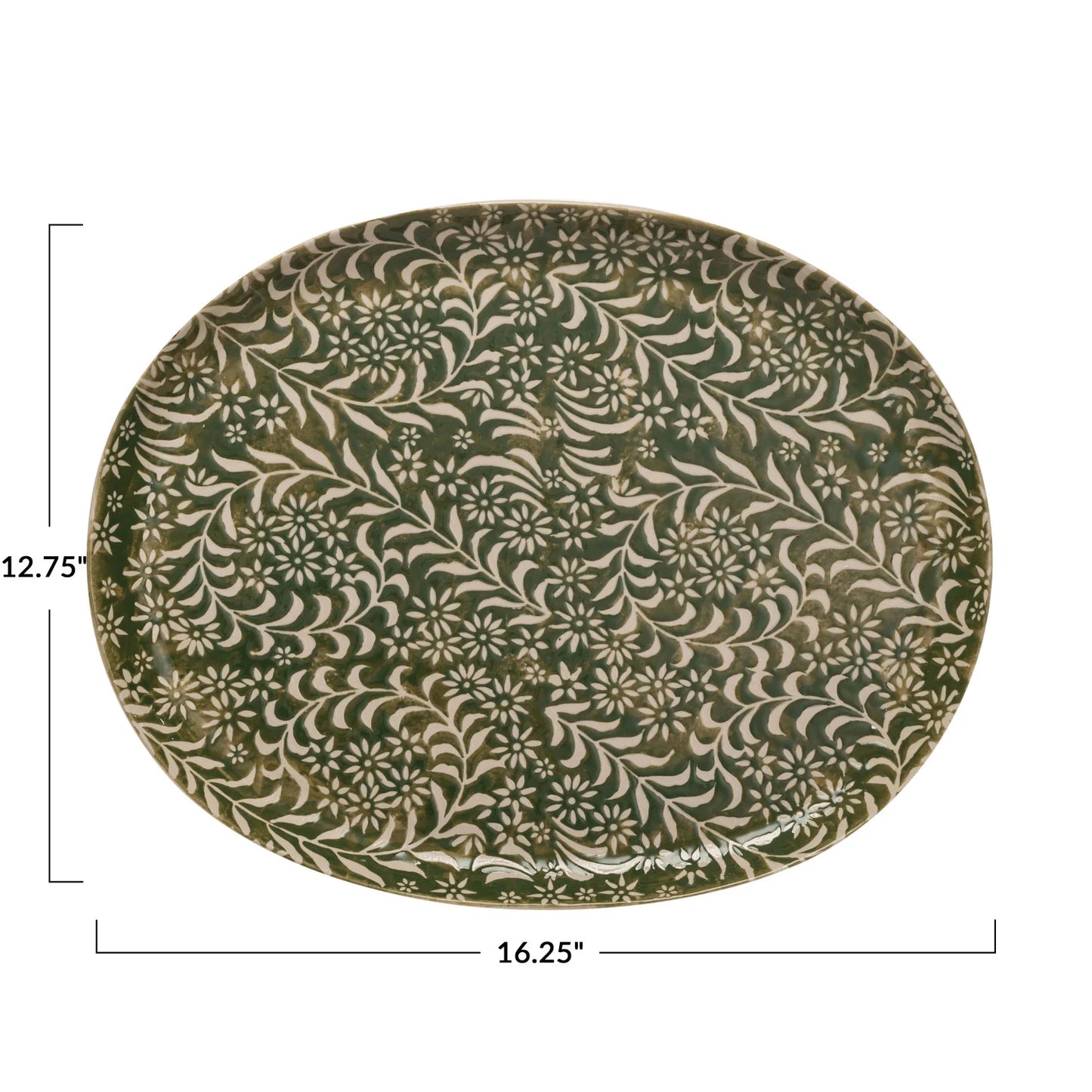 Green Stoneware Botanical Platter