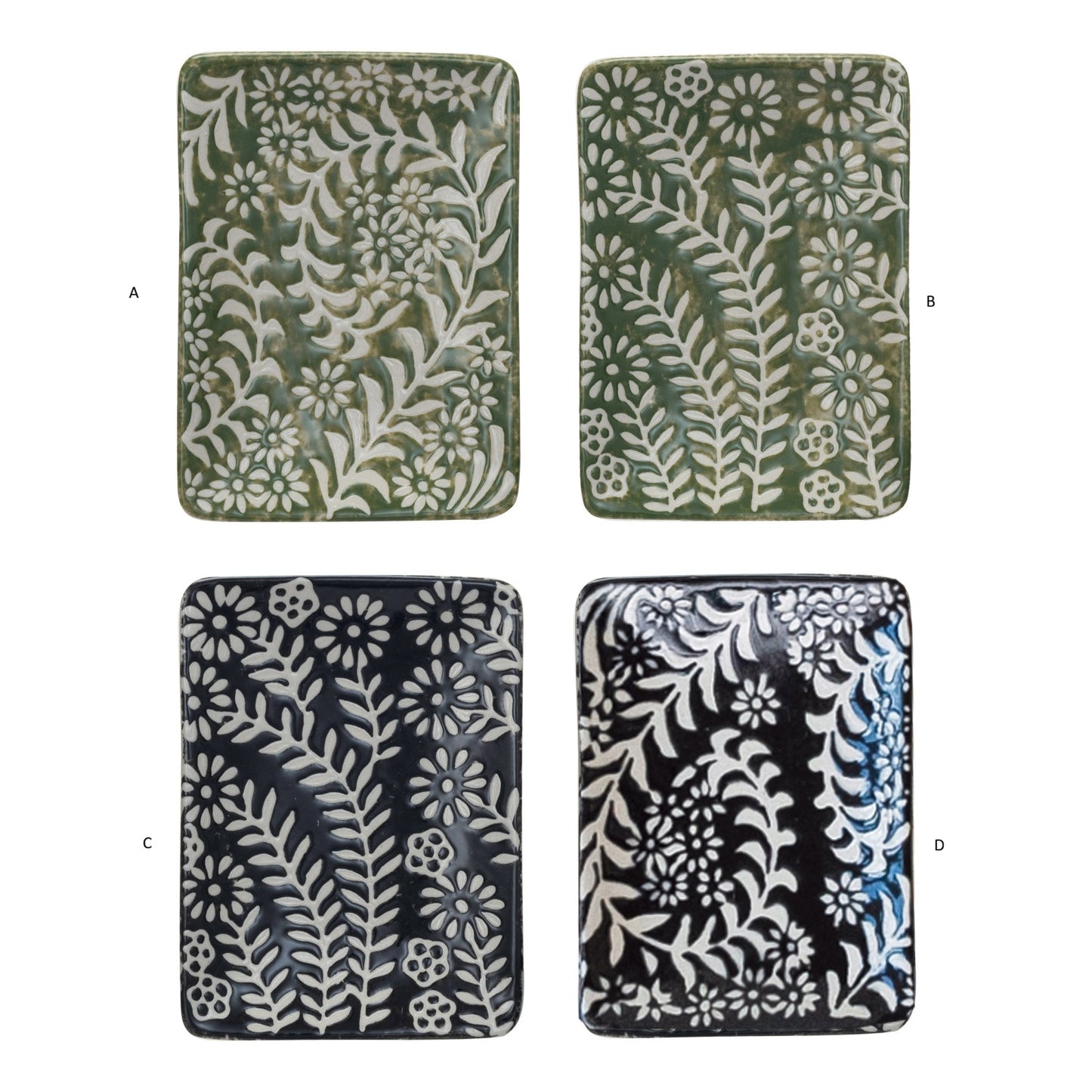 Green and Black Floral Plates