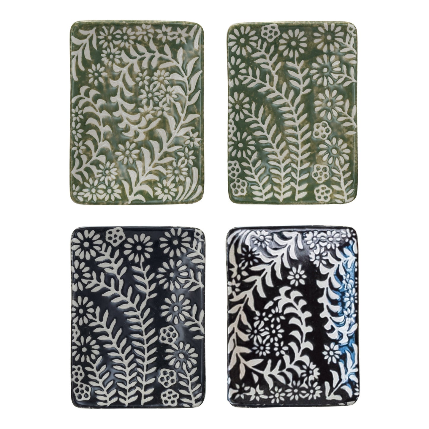 Green and Black Floral Plates