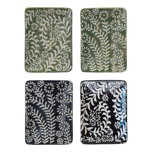 Green and Black Floral Plates