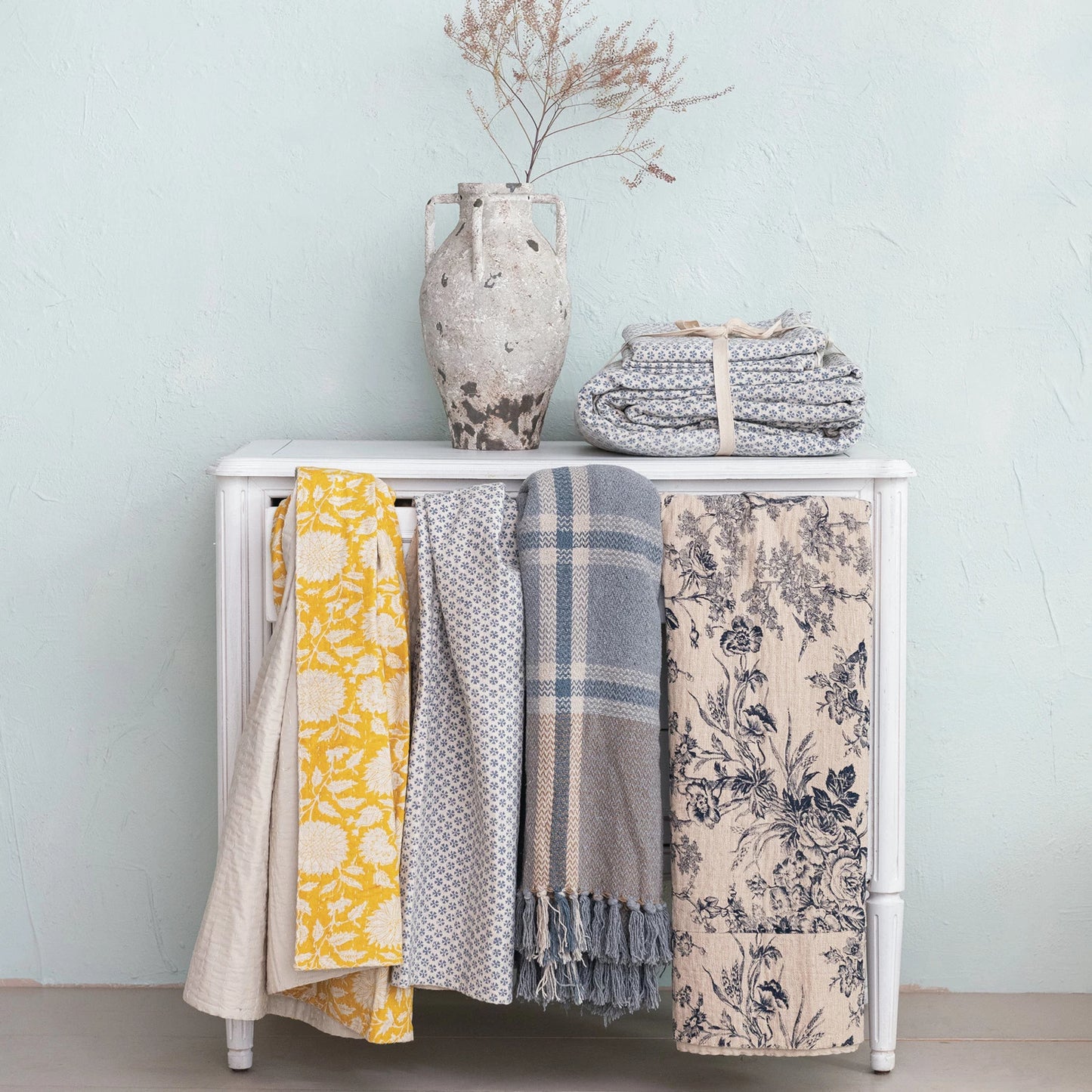 Toile Hand Embroidered Kantha Quilt