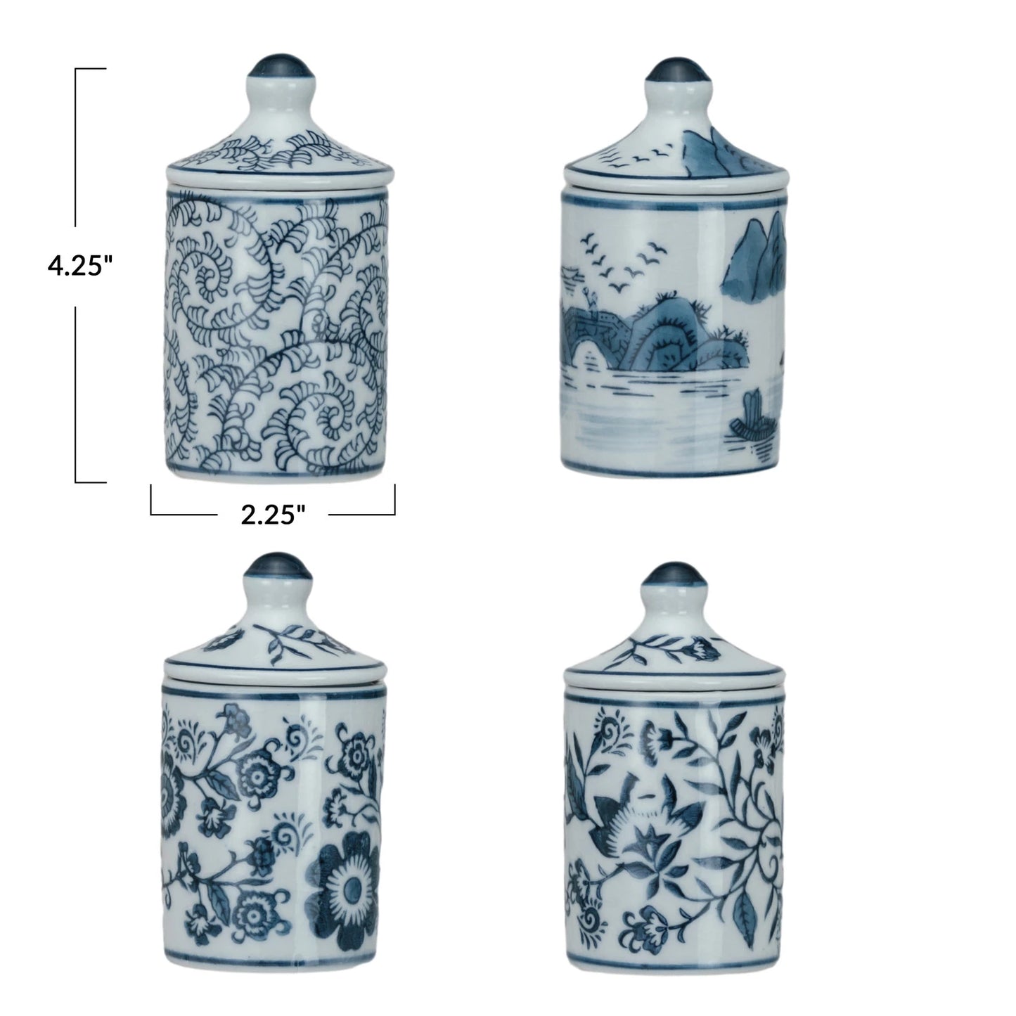 Hand Painted Mini Blue & White Floral Jars