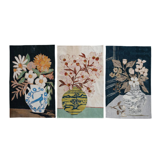 Cotton & Linen Printed Floral Tea Towels
