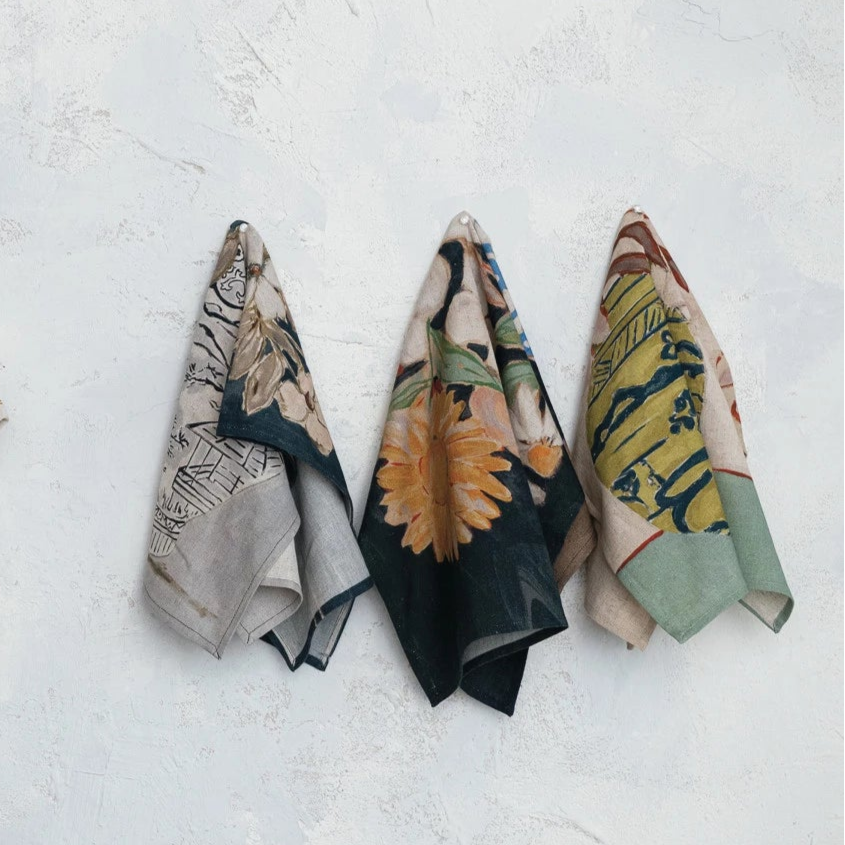 Cotton & Linen Printed Floral Tea Towels