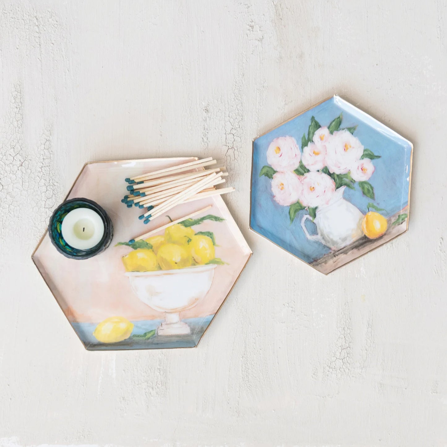 Hexagon Enameled Trays Assorted