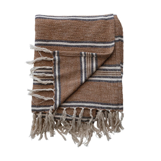 Striped Fringe Brown & Black Blanket