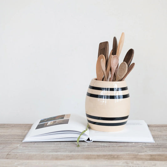 Vintage Reproduction Striped Stoneware Crock
