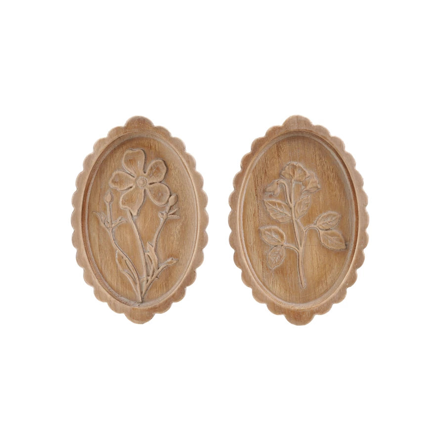 Wood Scalloped Etched Botanica Oval Art