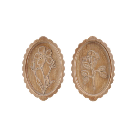 Wood Scalloped Etched Botanica Oval Art