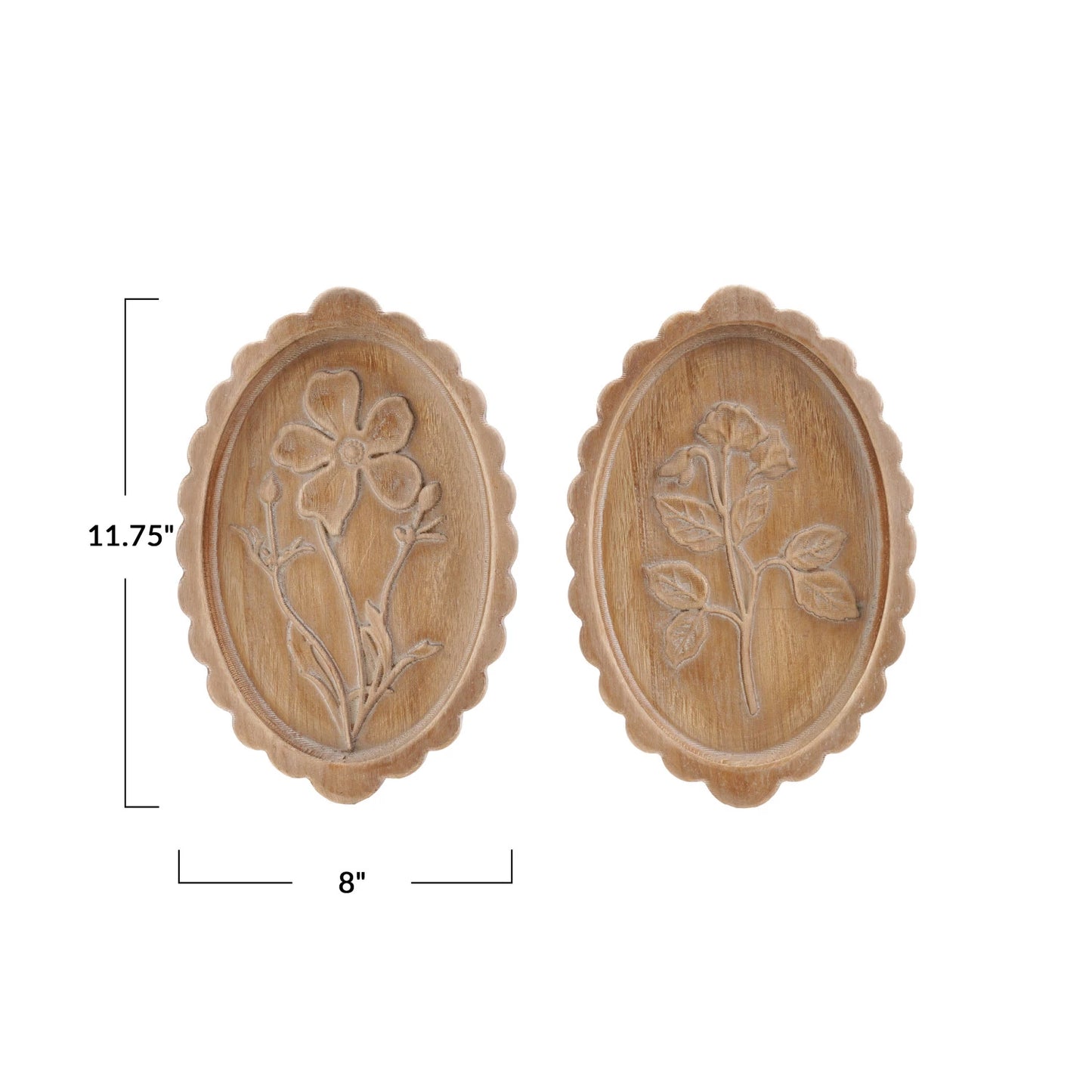 Wood Scalloped Etched Botanica Oval Art