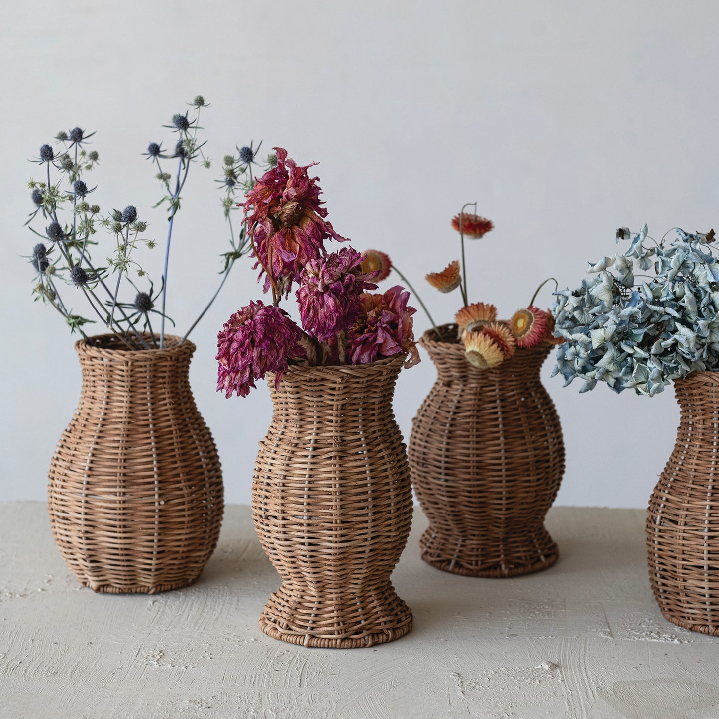 Hand Woven Rattan Vase with Glass Insert- Assorted Styles