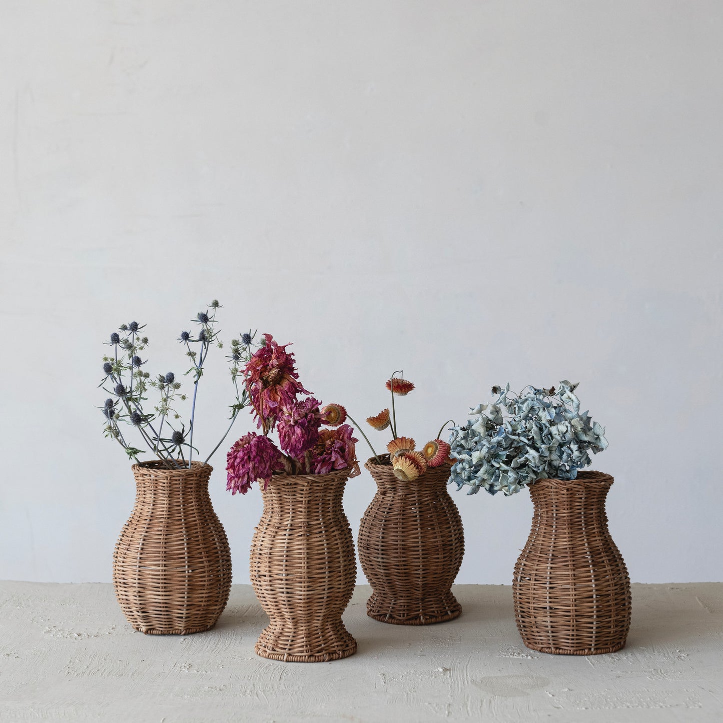 Hand Woven Rattan Vase with Glass Insert- Assorted Styles