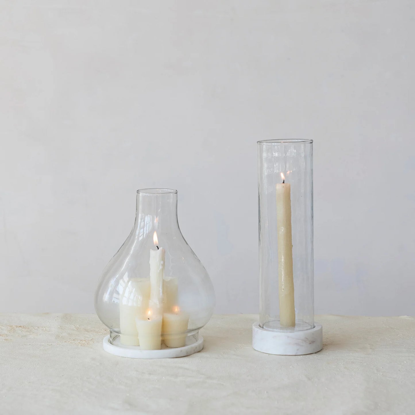Hand Crafted Glass and Marble Hurricane Set